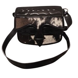 Vintage Pablo Escobar Stamped Patent Leather And Cow Hide  Crossbody Bag